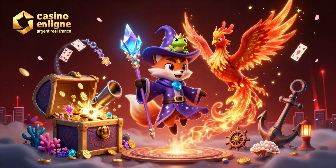 Vivez l'univers fascinant du casino en ligne argent réel France avec une illustration captivante de jeux et magie.
