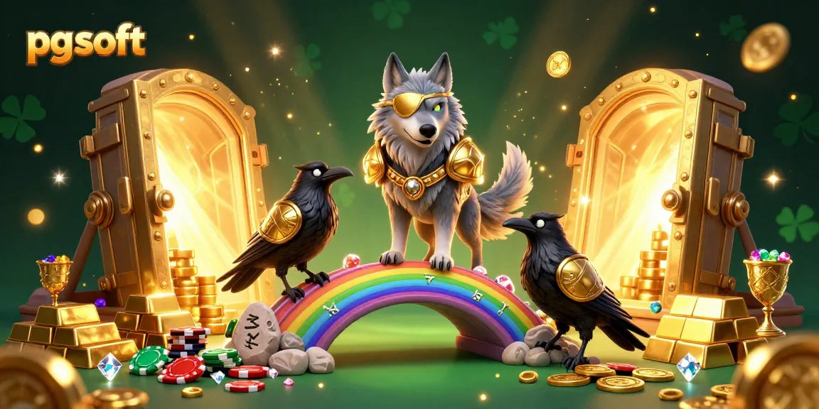 Explore PG Soft immersive gaming with a vibrant Norse mythological scene full of treasures.