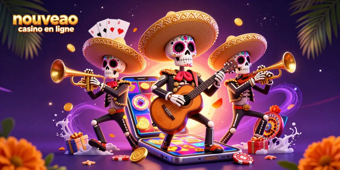Découvrez le nouveau casino en ligne avec une bande de mariachi squelettique entourée de jeux de casino animés.