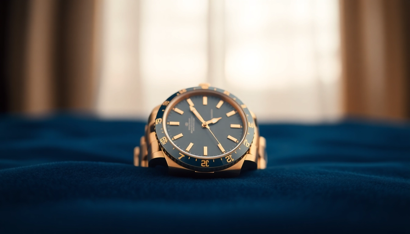 Showcase a detailed rolex replica with luxury features, emphasizing its elegance and design.