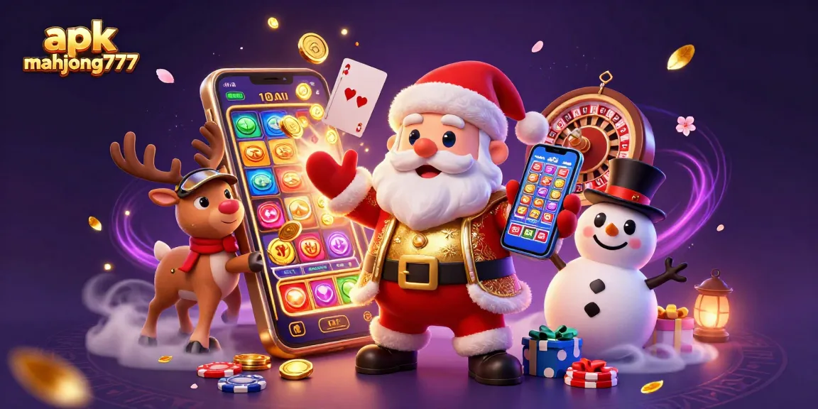 Spin to win with apk mahjong777, highlighting festive casino gameplay in a vibrant digital illustration.