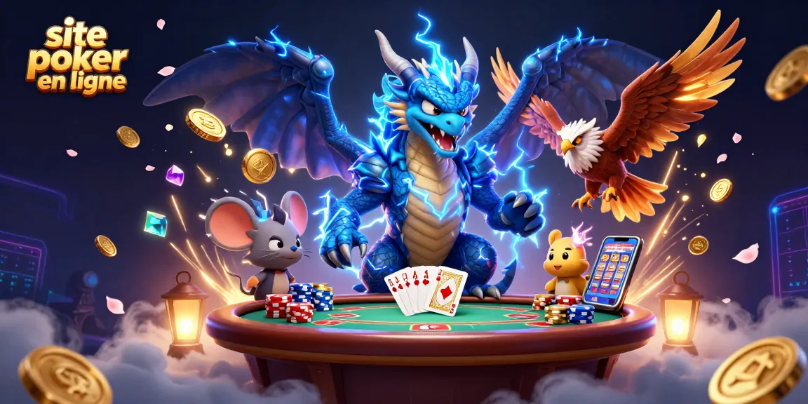Jouez sur un site poker en ligne avec des dragons, des cartes et des jetons colorés