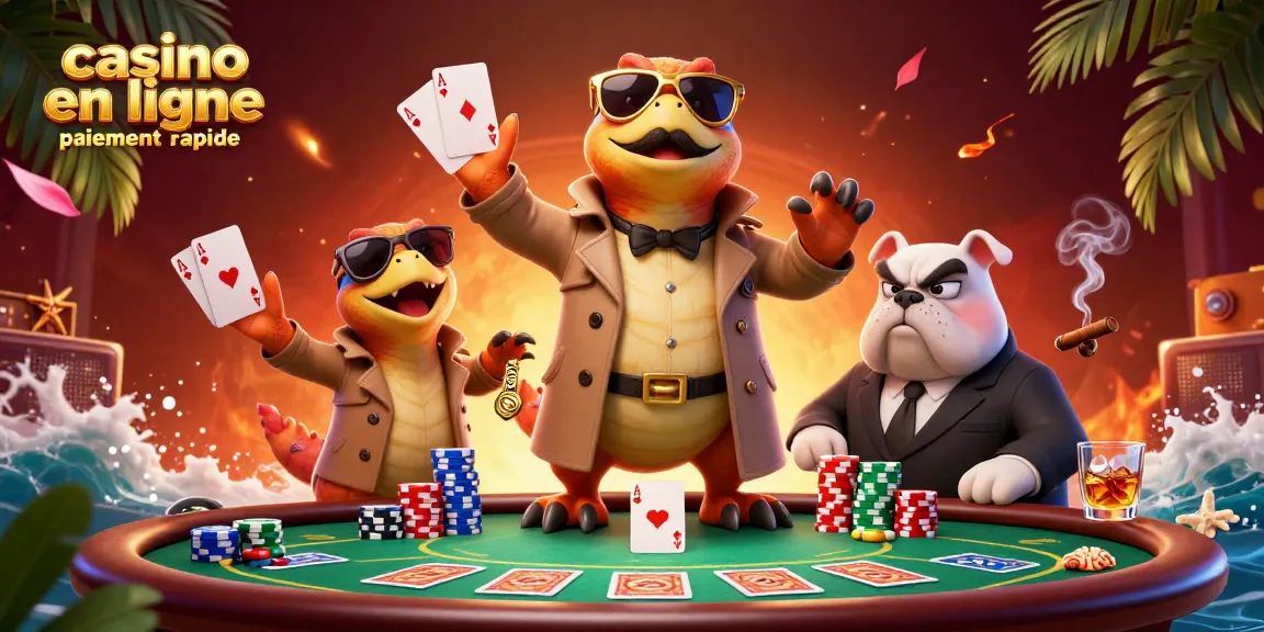 Jouez dans un casino en ligne paiement rapide avec des raptors déguisés et ambiance festive.