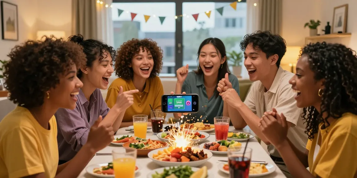Friends engaged in a lively Smash or Pass AI social game night with vibrant atmosphere.