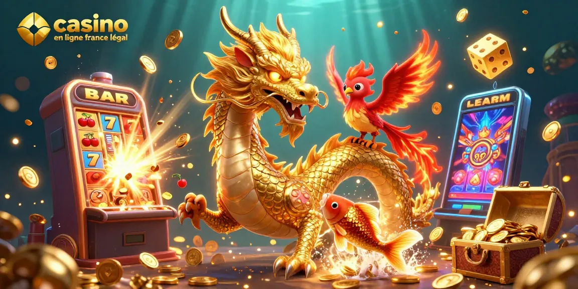 Jouer au casino en ligne France légal avec des dragons, des phénix et des machines à sous remplies de pièces.