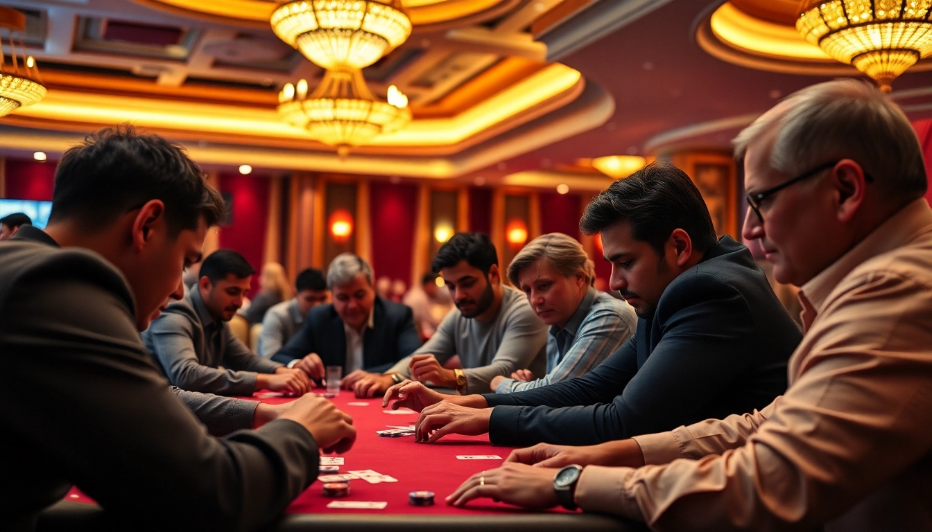 Menampilkan suasana permainan poker di www.rubysmusicroom.com/up-coming-events/mel-searle-craig-smith-quintet yang menggugah semangat di kasino.