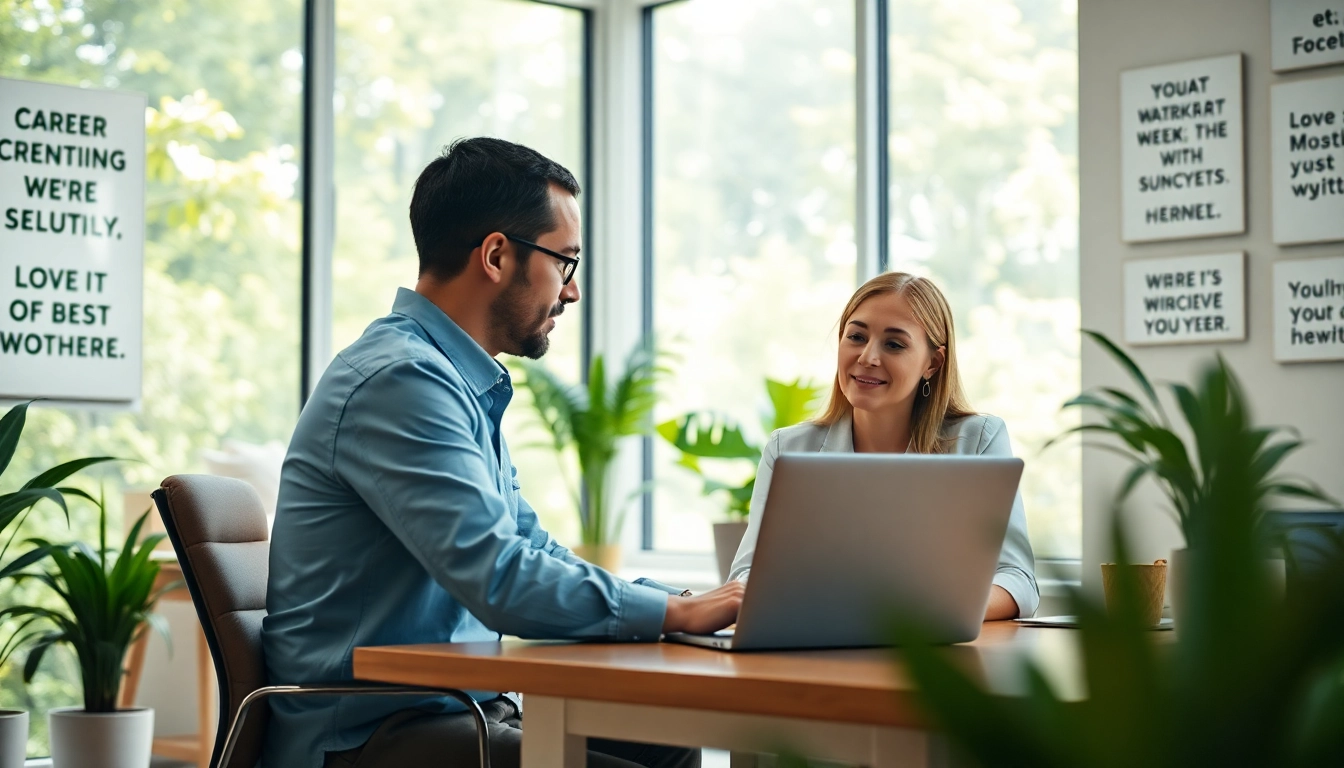 Find my true calling with a career coach in a bright, inviting office setting.