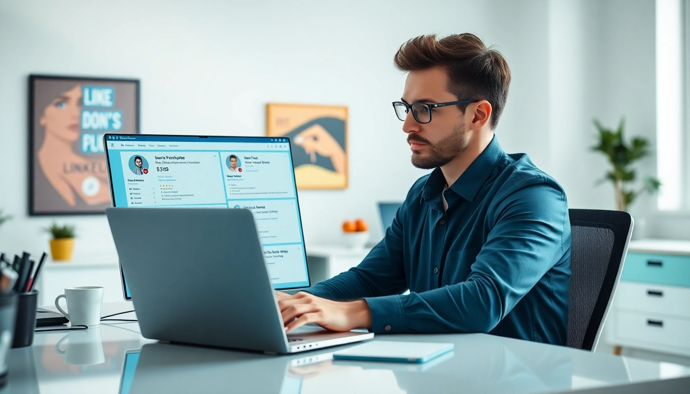 Analyze data to scrape linkedin profiles automatically from a laptop in a bright workspace