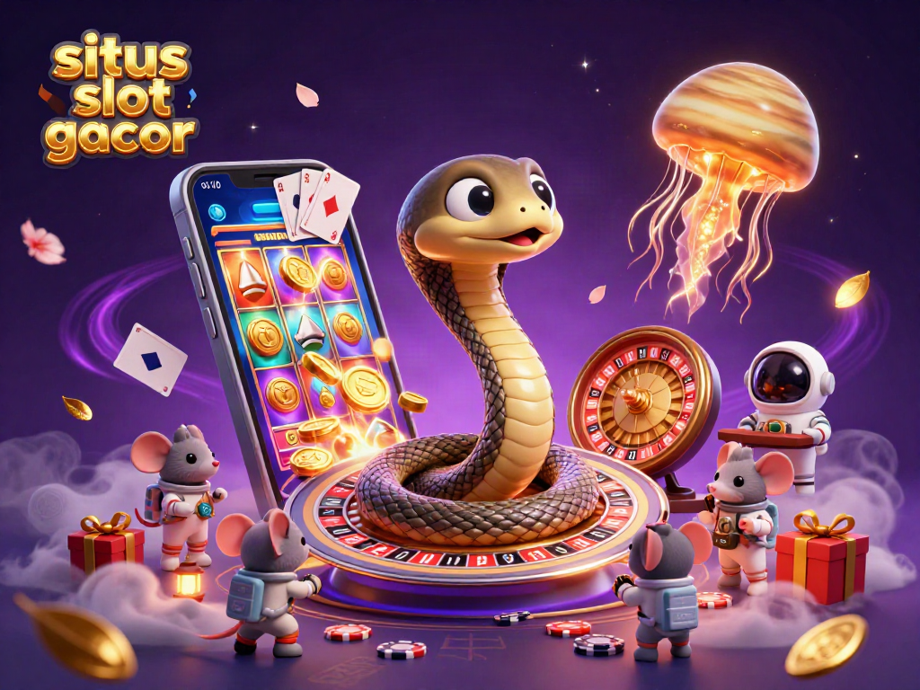 Engage in the cosmic fun of situs slot gacor with a colorful illustration of whimsical casino characters.