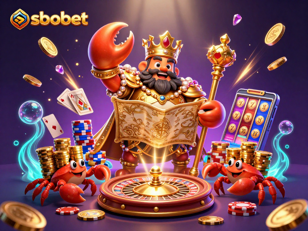 Experience sbobet's exciting casino moments with golden crabs, treasures, and vibrant gaming elements.