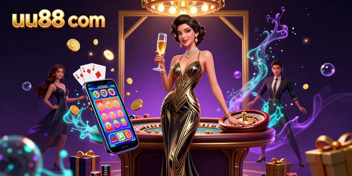 Experience the thrill of uu88 com's casino with a glamorous woman enjoying a game night.