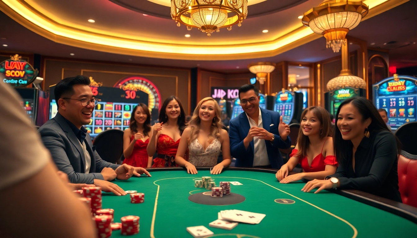 Play idn slot at an elegant casino with vibrant slot machines and engaging players.