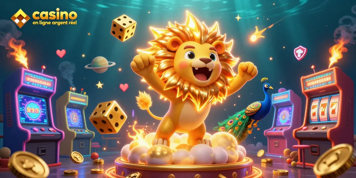 Profitez de jeux sur un casino en ligne argent réel à travers une illustration 3D dynamique.