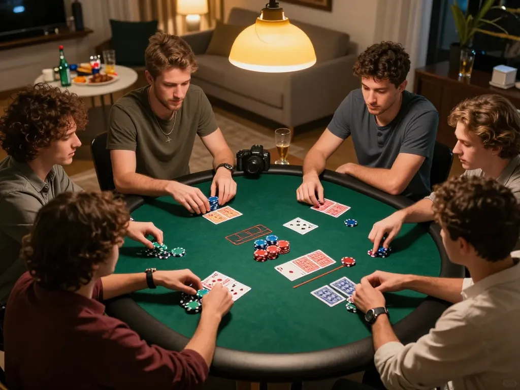 Dunrightbuildingservices hosts a lively home poker night with friends engaged in competitive gameplay.