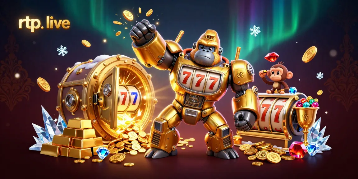 Experience rtp live with a dynamic 3D scene featuring a golden gorilla mech and treasures.