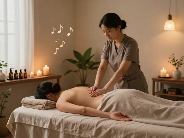Experience 관악구출장마사지 in a tranquil spa with serene lighting and calming elements for relaxation.