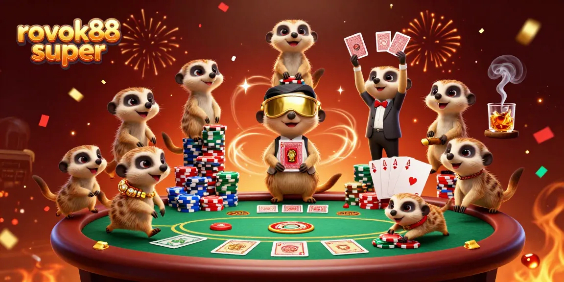 Experience the excitement of rokok88 super in this vibrant casino scene with meerkats running a chip-filled gaming operation.