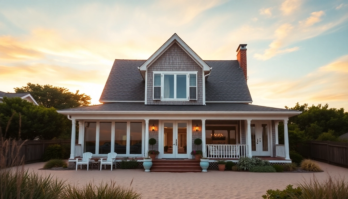 Cape Cod home addition featuring elegant architecture and inviting coastal setting with lush greenery.