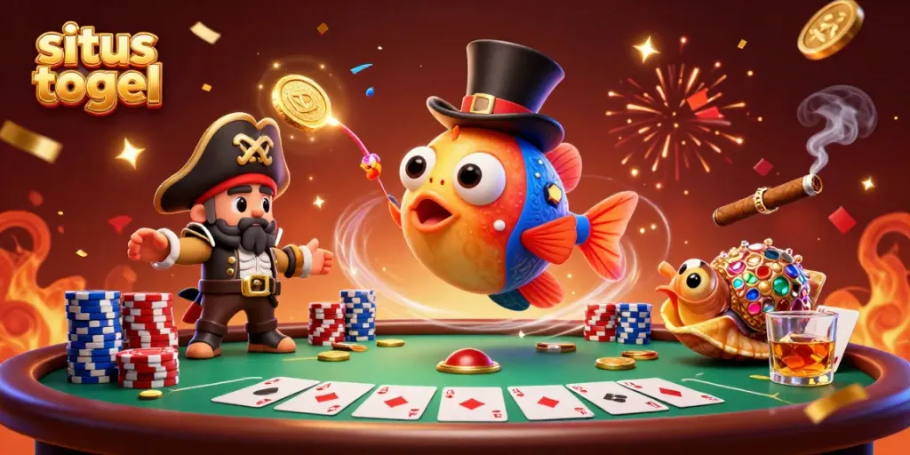 Engage with situs togel excitement featuring a vibrant 3D casino scene with lively sea creatures.