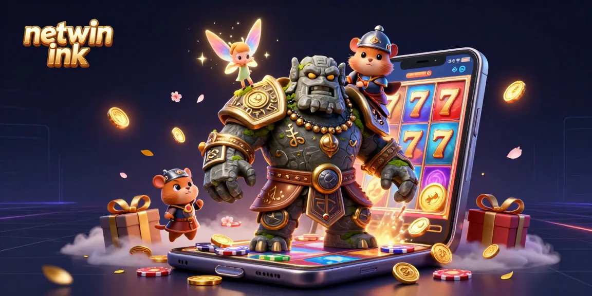 Experience the excitement of netwin ink with magical characters in a rich casino-themed illustration.