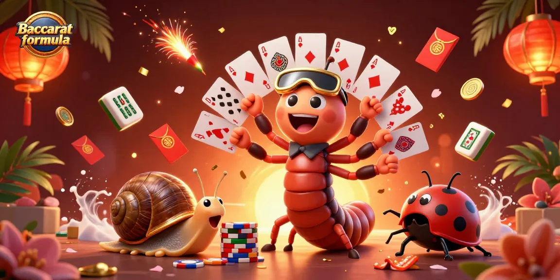 Experience Baccarat formula with vibrant characters and festive casino elements in this lively illustration.