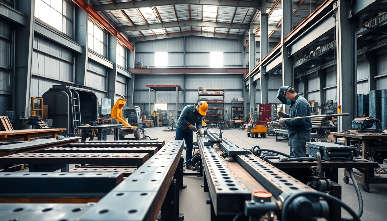 Crafting custom steel fabrication in a professional workshop with skilled artisans at work.