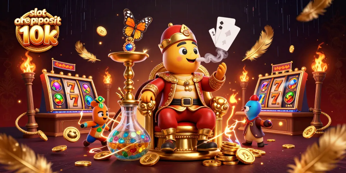 Slot deposit 10k dengan karakter unik dan elemen permainan terbentang dalam ilustrasi 3D yang kaya detail.