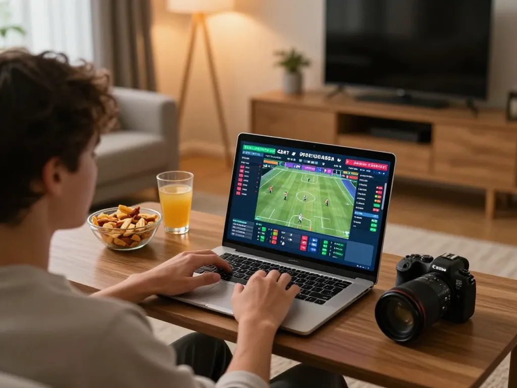 Placing bets on 789win with dynamic live sports betting interface and warm home atmosphere.