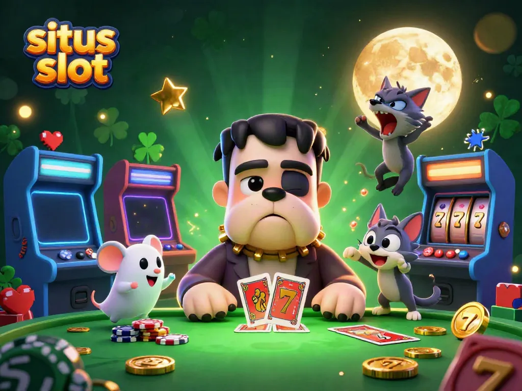 Experience situs slot action with unique 3D cartoon characters at a lively casino table.