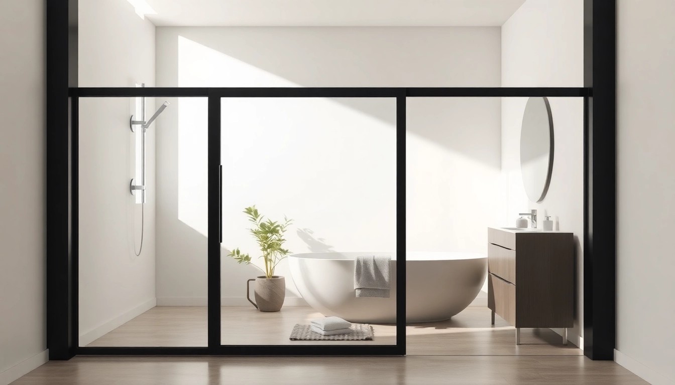 Elegant black frame shower door enhances modern bathroom aesthetics.