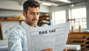 DAS 140 form being reviewed by a contractor with construction tools around.