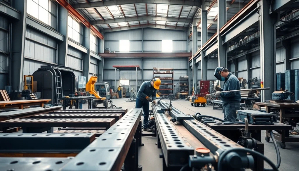 Crafting custom steel fabrication in a professional workshop with skilled artisans at work.