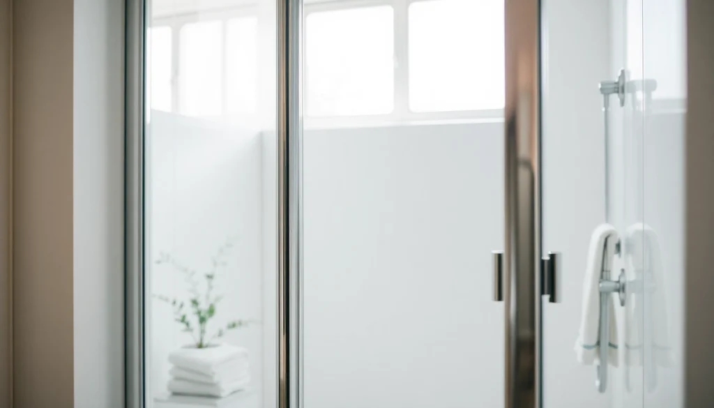 Showcase of a stylish shower screen door in a contemporary bathroom with natural light.
