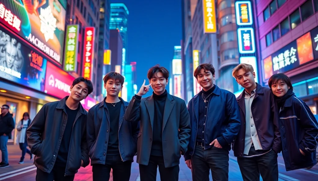 BTS members showcasing their unique styles and vibrant energy in an urban setting.