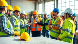 Construction safety training session with diverse workers learning safety protocols in an engaging environment.