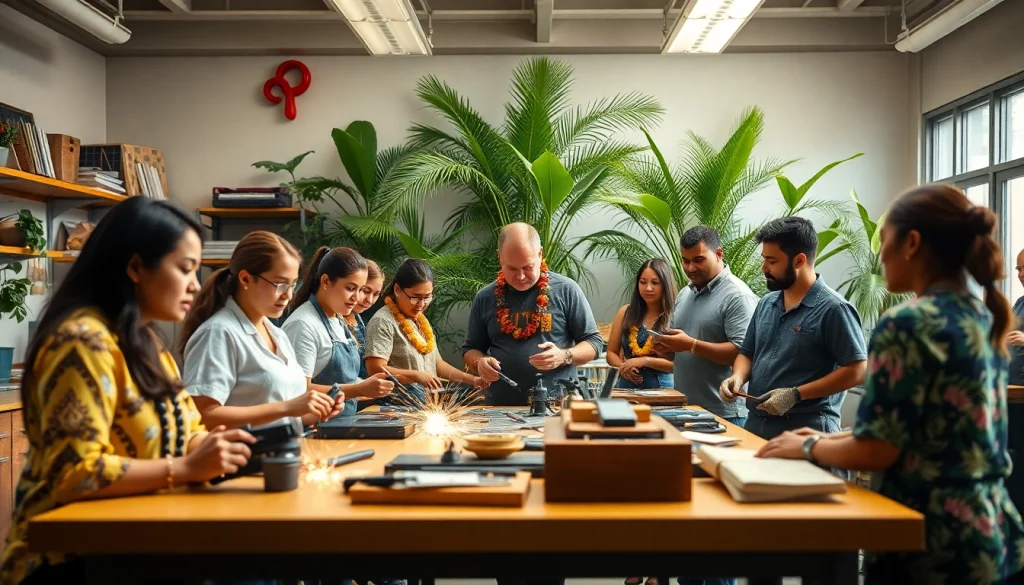 Students engaged in hands-on training at hawaii trade schools, showcasing teamwork and skills.
