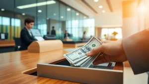 Menyaksikan orang yang sedang melakukan deposit 1k uang tunai di bank.