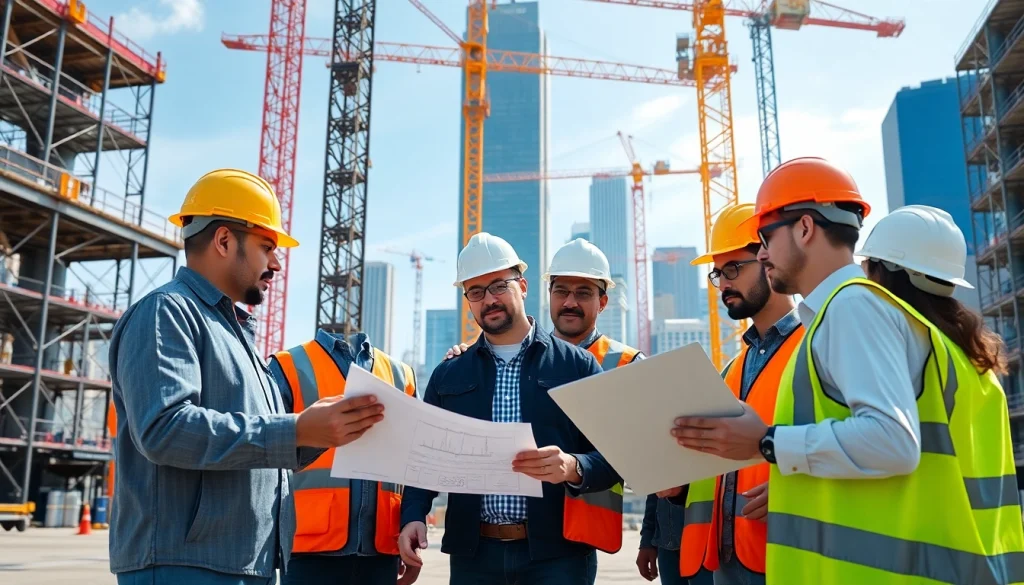 Construction member organization professionals collaborating on urban development projects.