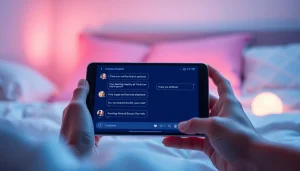 Engaging AI sex chat experience on a sleek digital device in a cozy setting.
