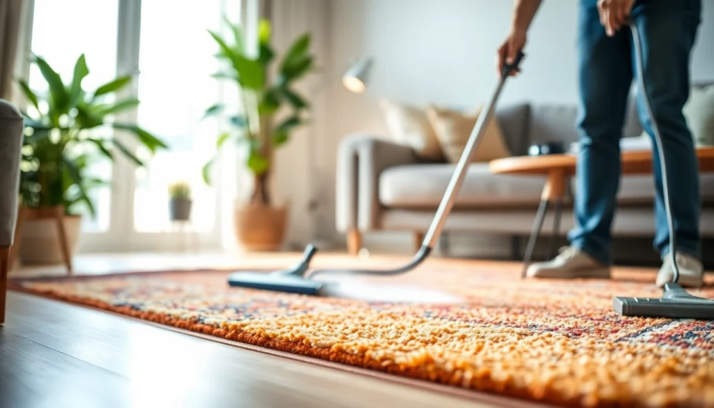 Efficient local carpet cleaners revitalizing a living room carpet with expert techniques.