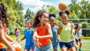 Girls enjoying activities at Multi Sports Camps for Girls, showcasing teamwork and joy.