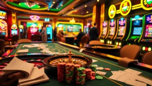 Gamblers enjoying the excitement of sbobet link login at a luxurious casino with engaging gaming elements.