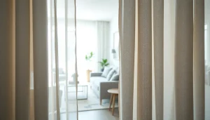 Stijlvolle verduisterende gordijnen die het licht tegenhouden in een gezellige woonkamer.