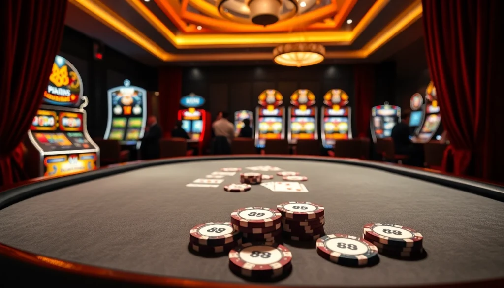 Experience winning strategies at the MM 88 casino with luxury gaming tables and vibrant slot machines.