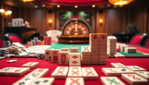 Playing link mahjong tiles in an elegant casino setting.