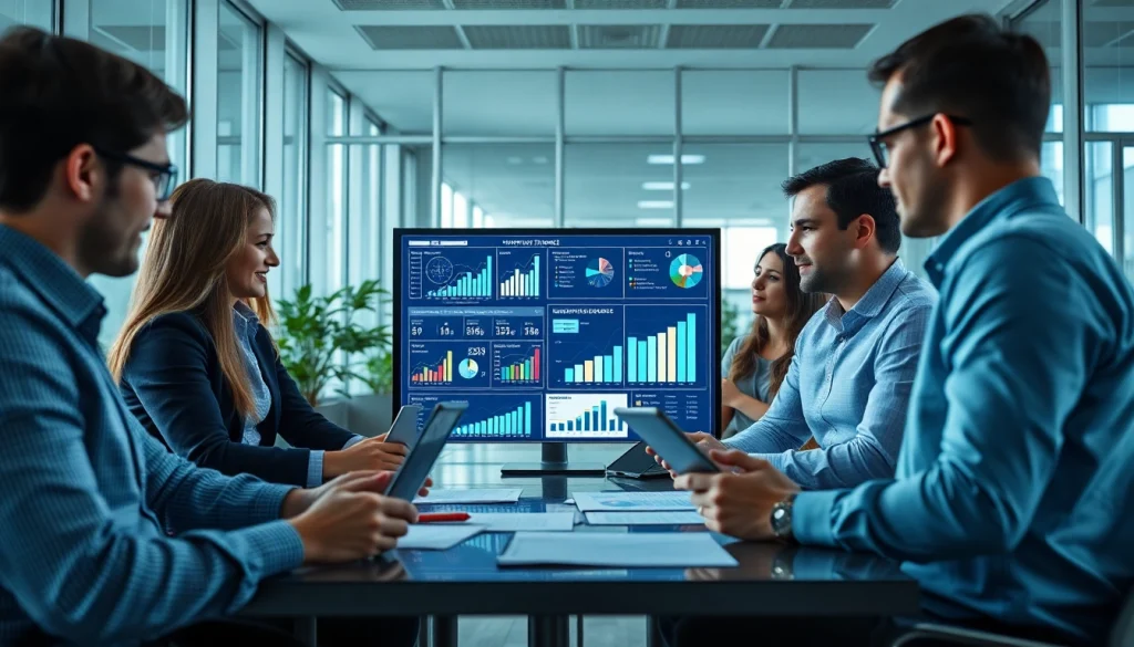 Analyze competitive intelligence metrics in a modern office setup with a focused team.