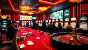 RR88 players enjoying thrilling casino games at an elegant gaming table.