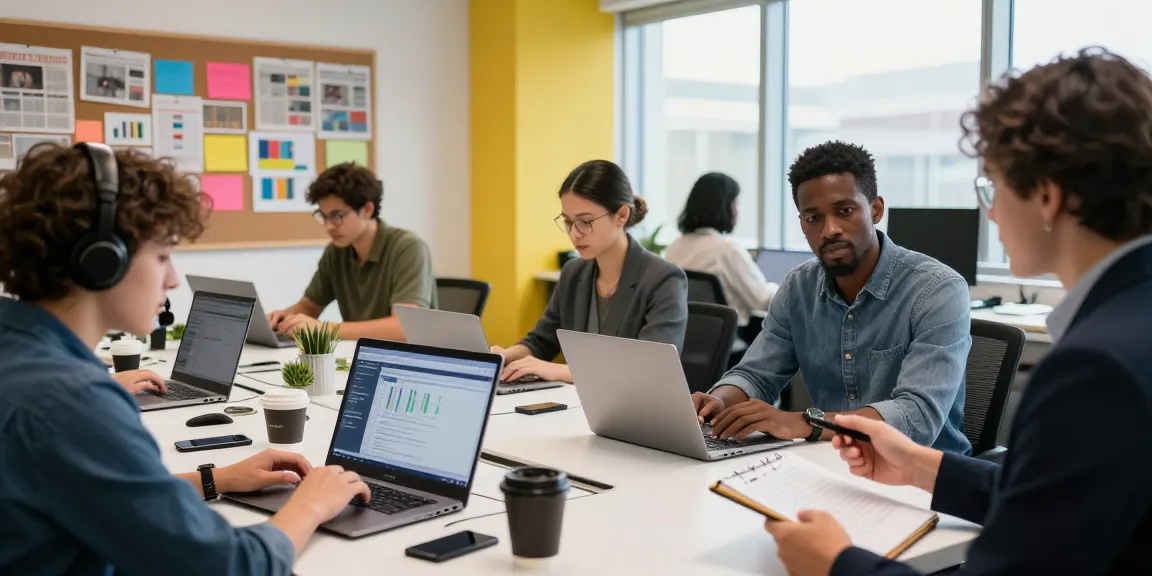 Journalists at work analyzing breaking news on https://www.theindaily.com in a modern newsroom